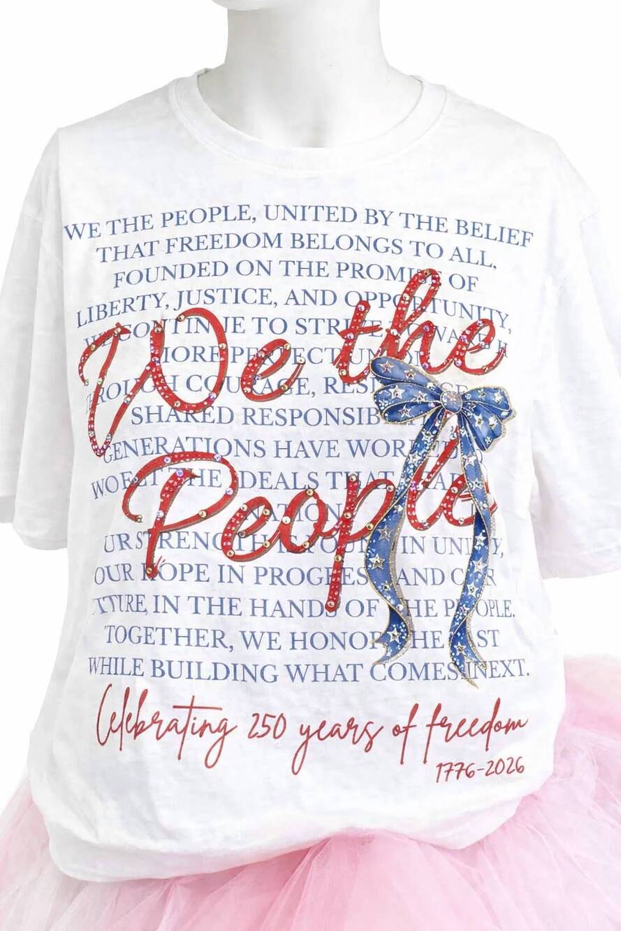 NEW J.COONS women's we the people short sleeve t-shirt with rhinestones in white